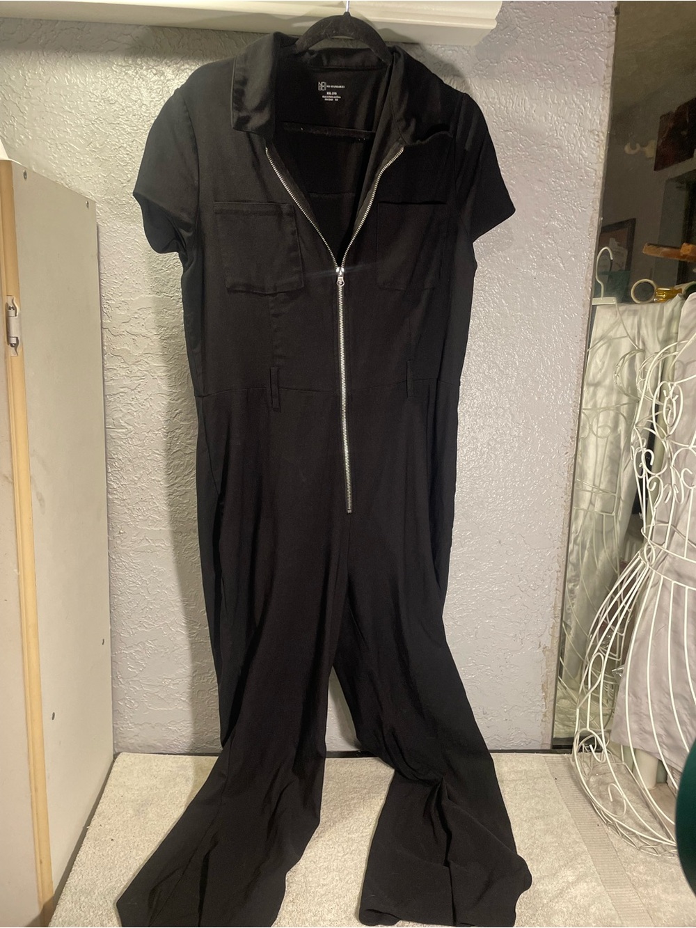 No Boundaries Black Short-Sleeve Zip Front Jumpsuit
